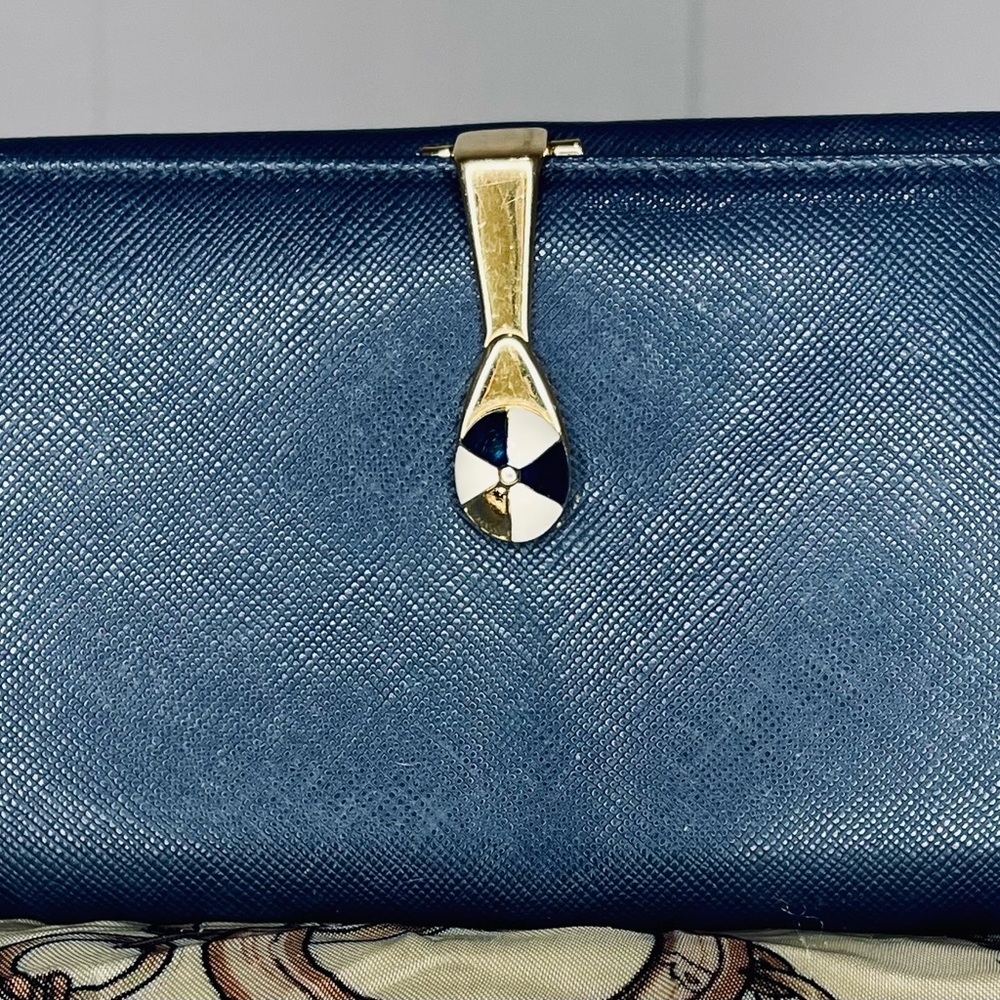 Gucci Navy Blue Leather Long Wallet with Clasp
